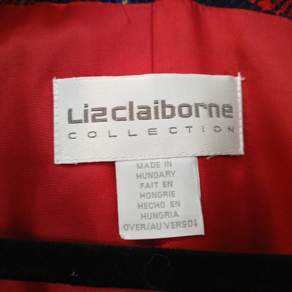 Liz Claiborne Tartan Plaid Red Blue Wool Blend  Button Blazer 12 Career Academia - Picture 7 of 9